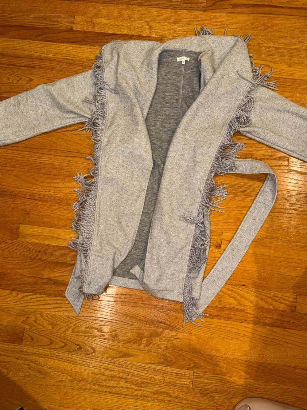Light Gray Fringe Open Front Cardigan
